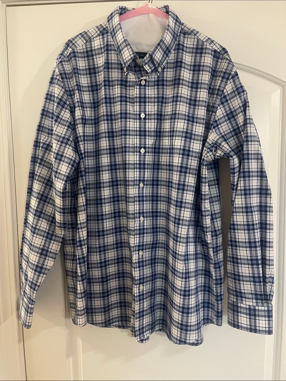 Joseph A Bank Men's Blue and White Plaid Button-Down Shirt